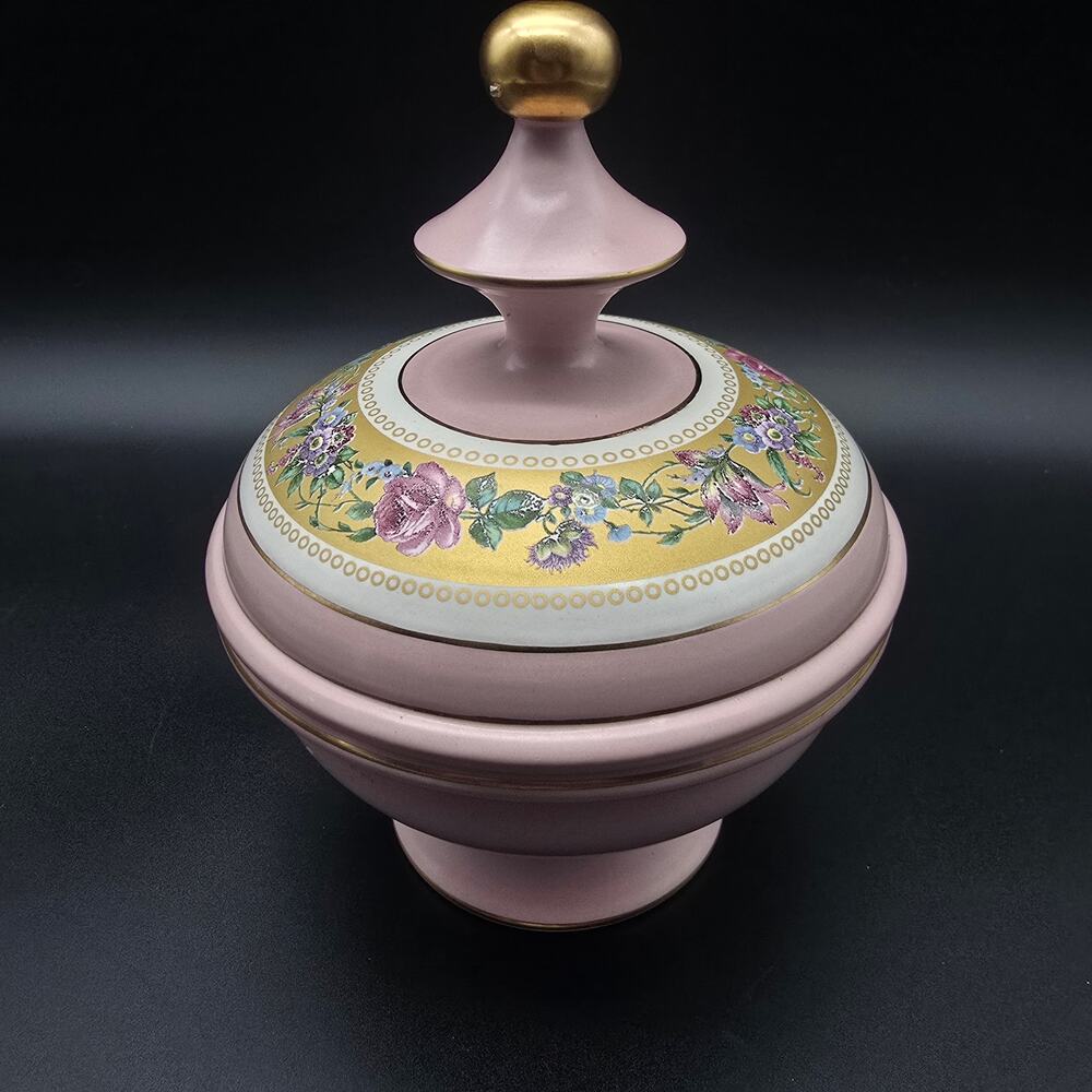 C Florentine Pink Floral Lidded Dish Candy Dish Ginger Jar Made in Italy Vintage